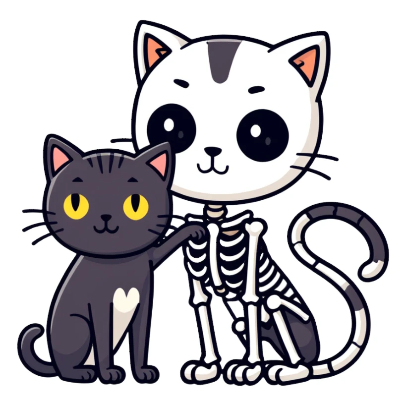 Skeleton holding a black cat spooky sticker