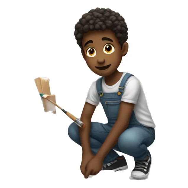 boy is painting sticker