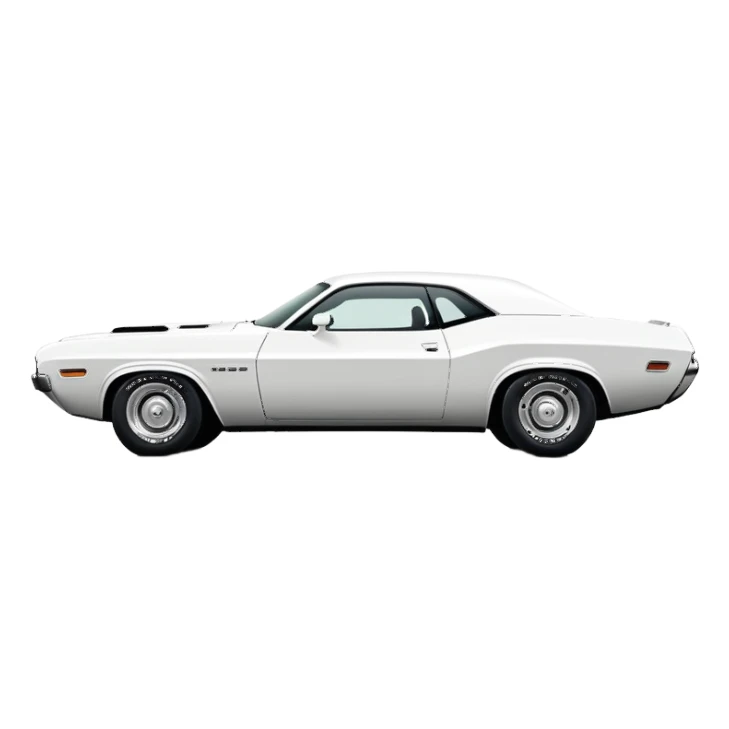 Pure white 1971 Dodge Challenger, side view, no stripes or decorations, solid white color, minimalist iOS style, vintage muscle car like in Death Proof film sticker