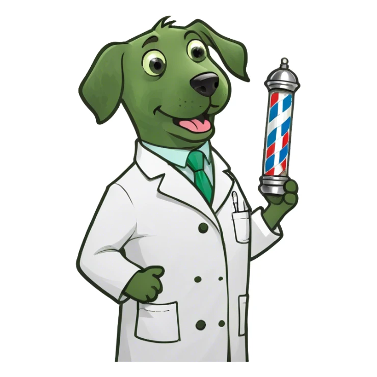 Cartoon barber pole with lab coat sticker