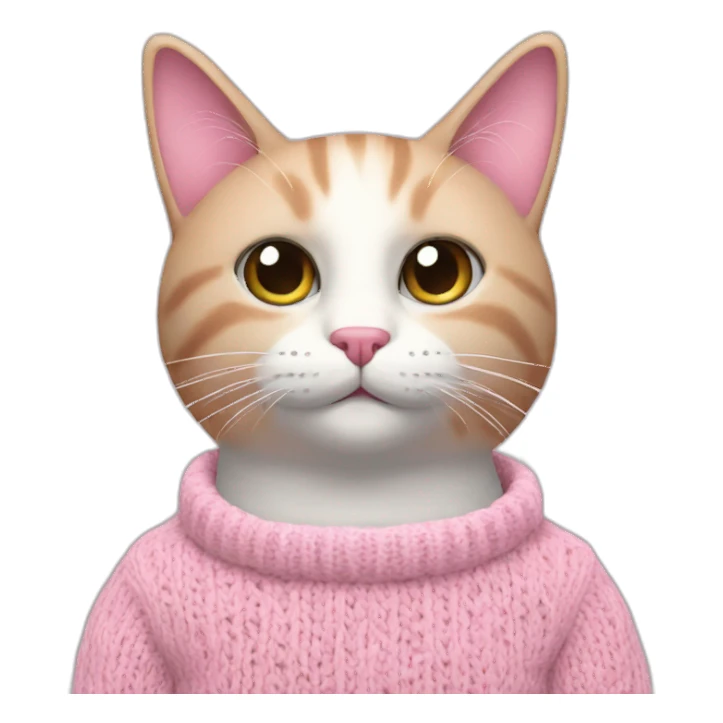 Pink cat in white knitted sweater sticker