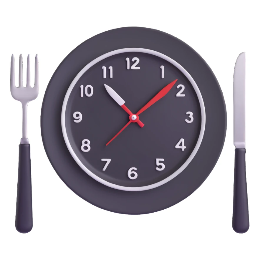 clock with a plate and fork and knife, symbolizing intermittent fasting sticker