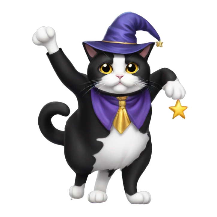tuxedo cat on back legs as wizard sticker