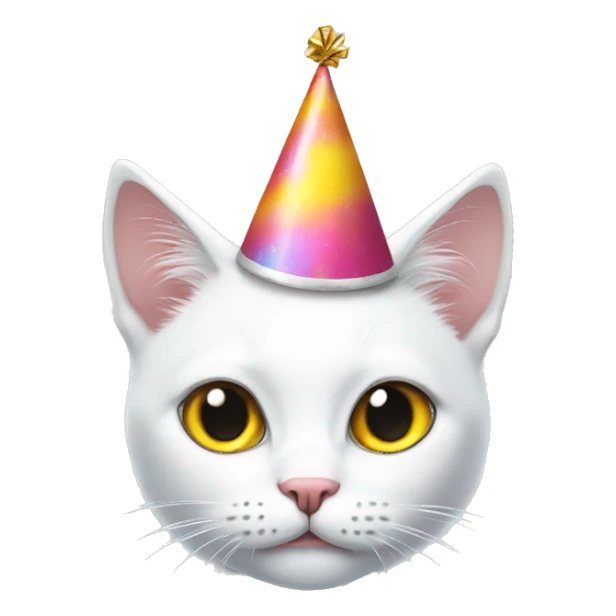 whiteCat with a party hat sticker