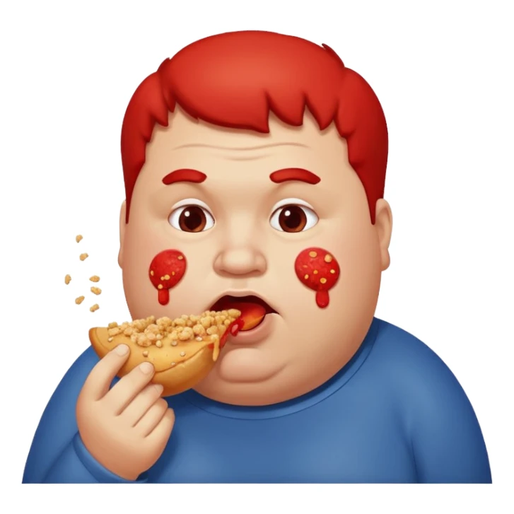 Fat guy eating food sticker