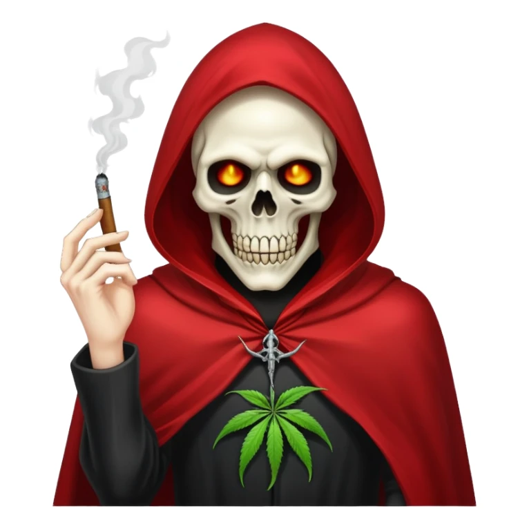demonic grim reaper in red cape smoking weed sticker