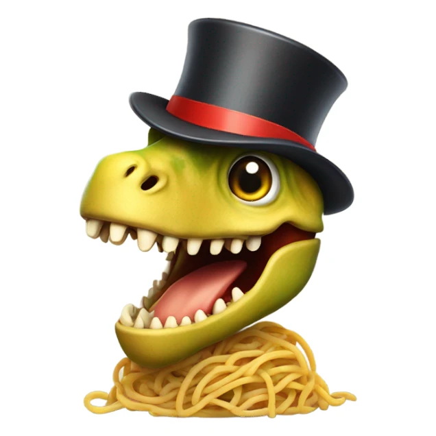 happy dino with a spaghetti top hat sticker
