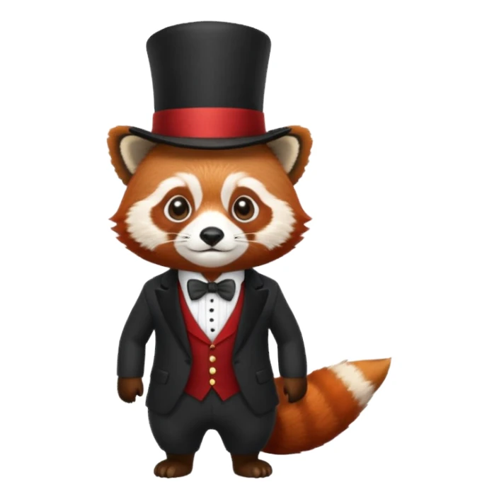 A red panda with a top hat and a suit sticker