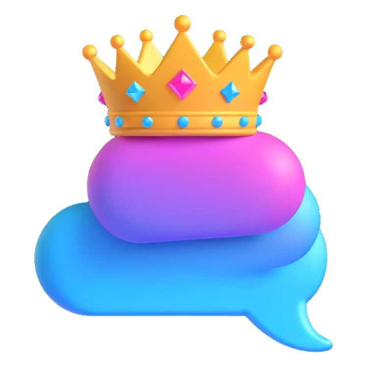 chat bubble with a crown and sparkles, emoji style sticker
