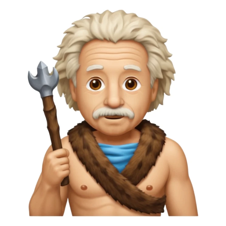 Albert Einstein as a caveman, emoji style sticker