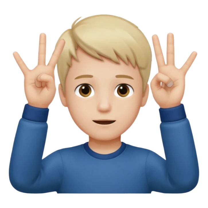 A boy with both hands facing up saying 67 sticker