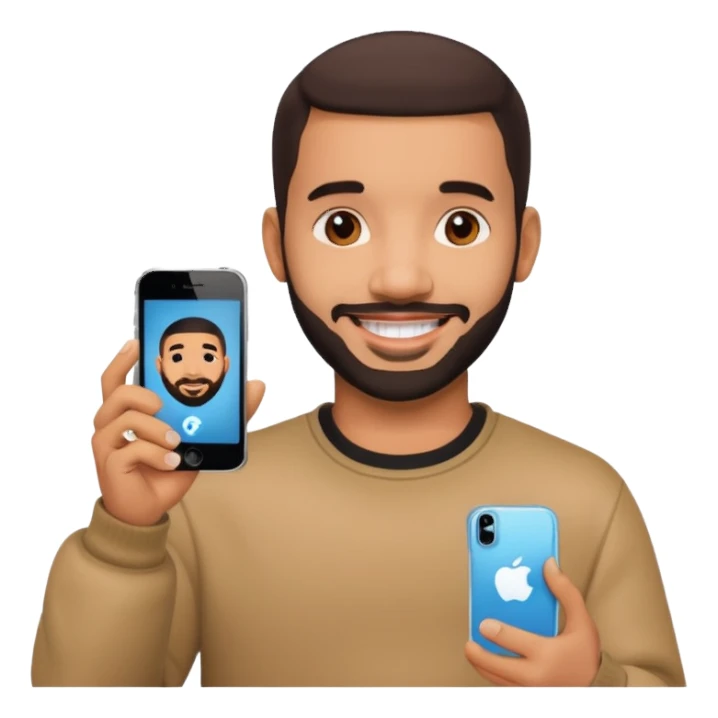 Drake using an iPhone, smiling expression sticker