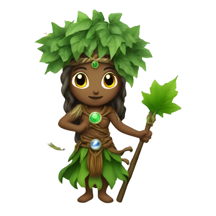 Femail druid with moon staff and green leaf  sticker