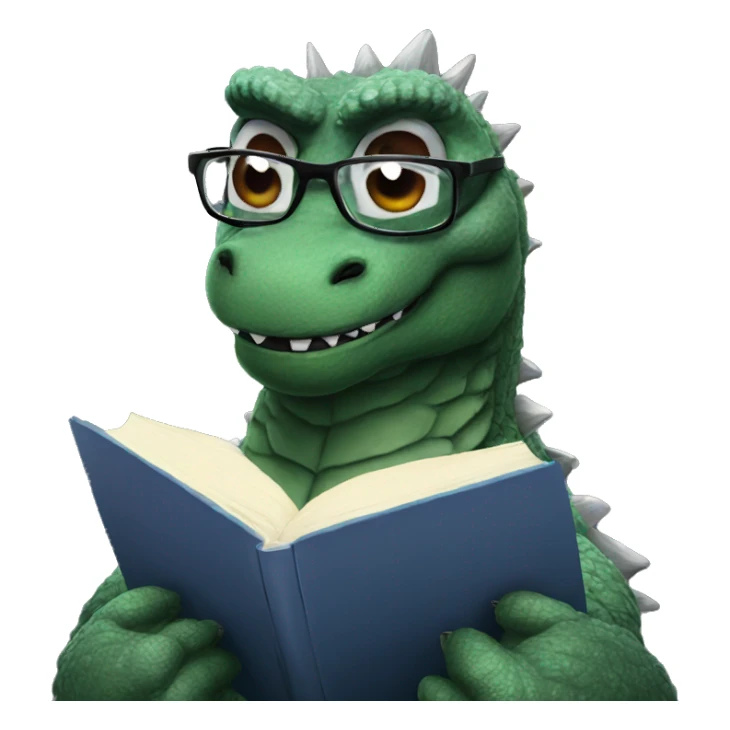 Godzilla reading a book wearing glasses sticker