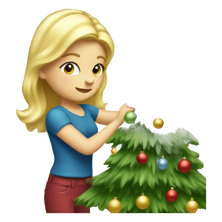 Blond Girl decorating a Christmas tree sticker