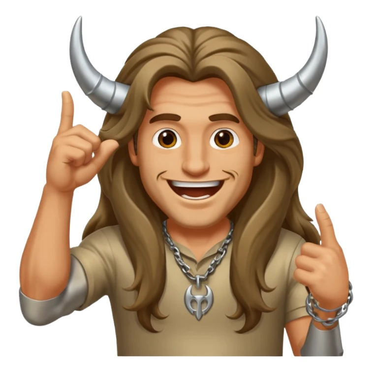 Long haired guy throwing up metal horns sticker