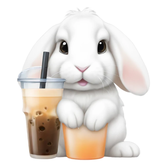 White mini lop rabbit drinking boba tea sticker