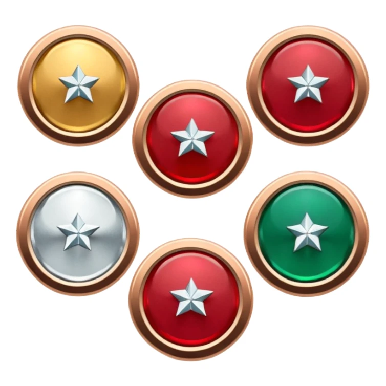 создай 6 значков для твича где 1 значок - базовый, 2 - 2 месяца подписки, 3 - 3 месяца подписки, 4 - 6 месяцев подписки, 5 - 9 месяцев подписки, 6 - год подписки, сделай это в игровом стиле sticker