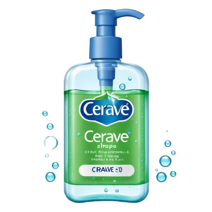 `CeraVe-shaped white rectangular pump bottle with soft green label and blue “CeraVe” stripe. Surrounded by floating water bubbles, glowing light particles, and a gentle green mist. Feels like a calm hydration spell in a bottle. Clean, glossy, emoji-style.`
 sticker