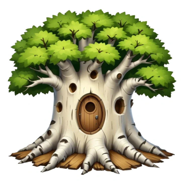 house inside a large birch tree trunk sticker