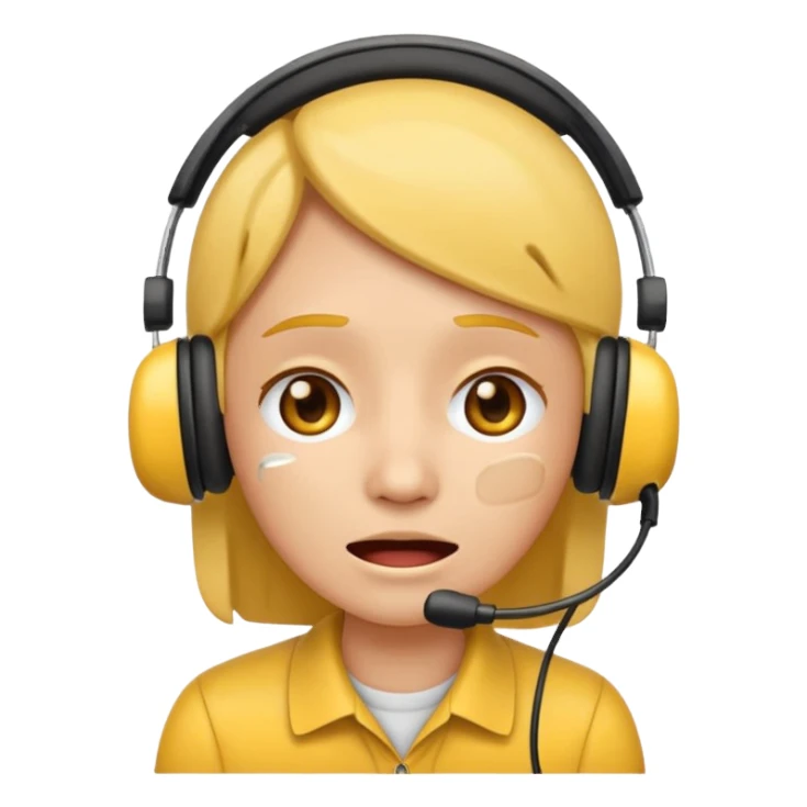 Crying face emoji wearing call center style headset sticker