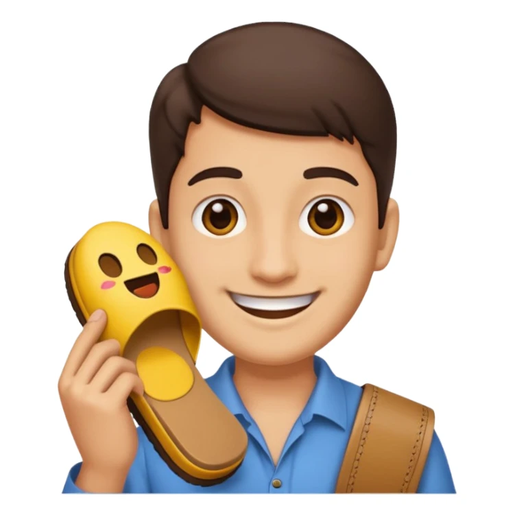 Smile, emoji, holding a chappal sticker