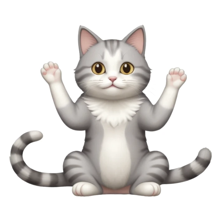 grey and white cat doing a big long stretch sticker