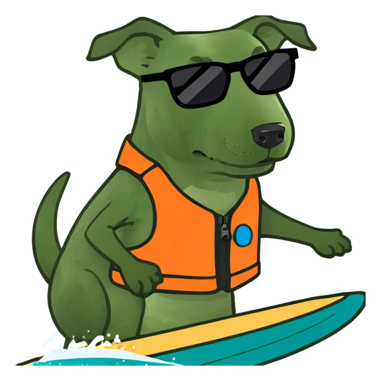 A dog surfing sticker