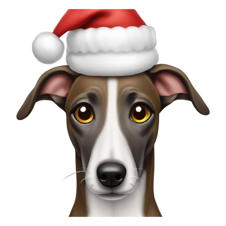 Brindle greyhound wearing Santa hat sticker