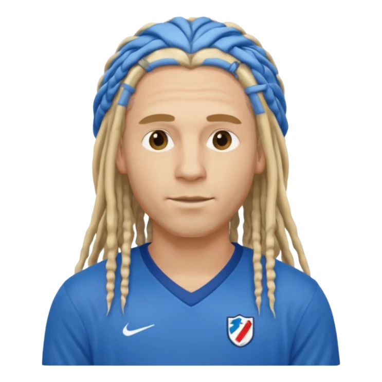 blonde long  dreadlocks man with blue jersey sticker