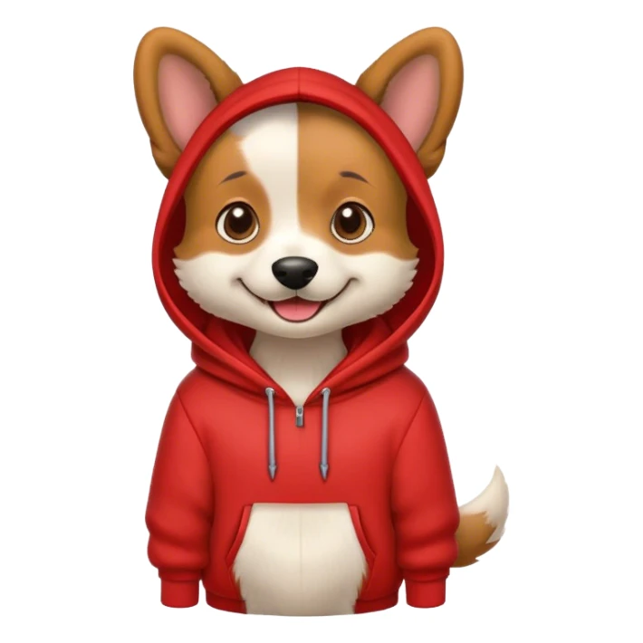 Dog wearing a red hoodie sticker