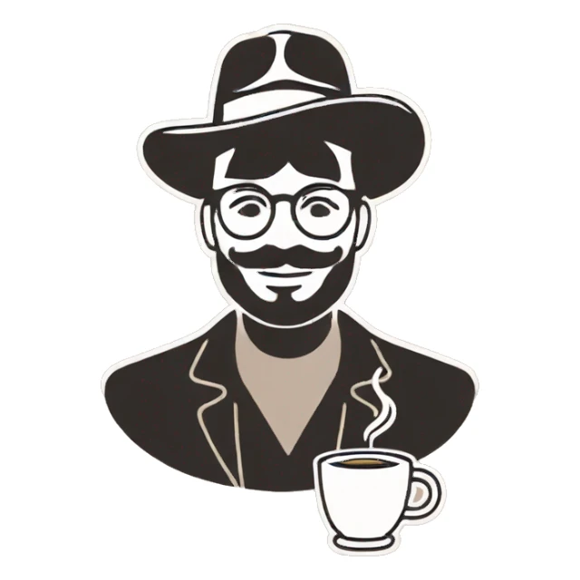Man with hat, coffee in hand sticker