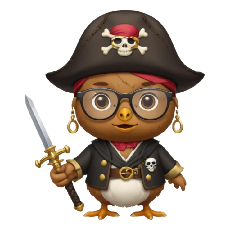 chick animal with glasses, pirate sticker