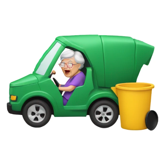 A grandma wrecking into a trashcan ￼ sticker