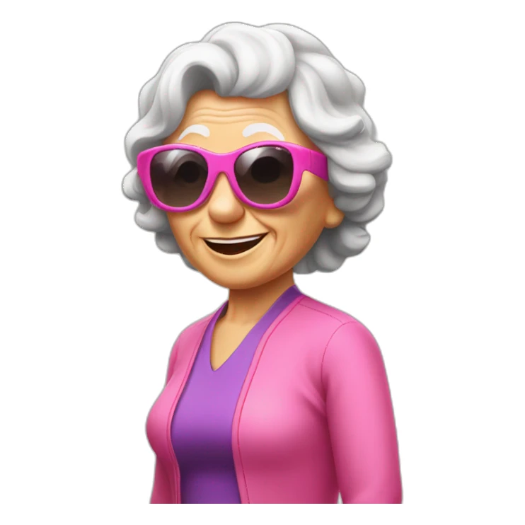 Curling old lady doing gymnastics with pink sunglasses sticker