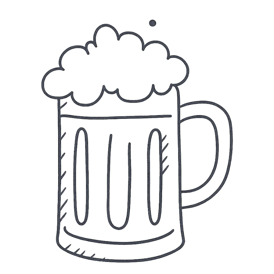 beer mug, sketchy and playful, hand drawn icon style sticker