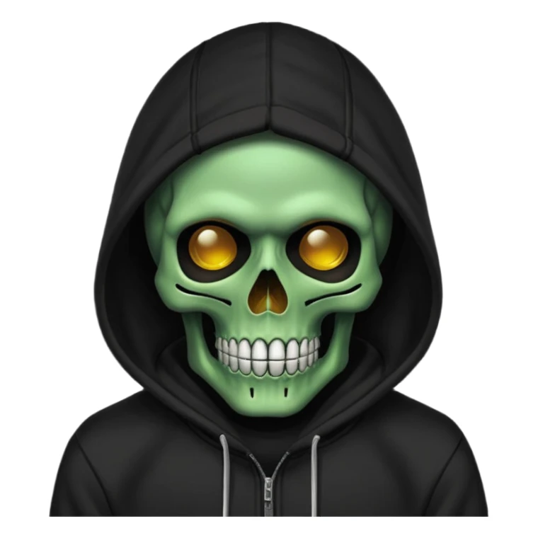 green pixel skull face and black hoodi sticker