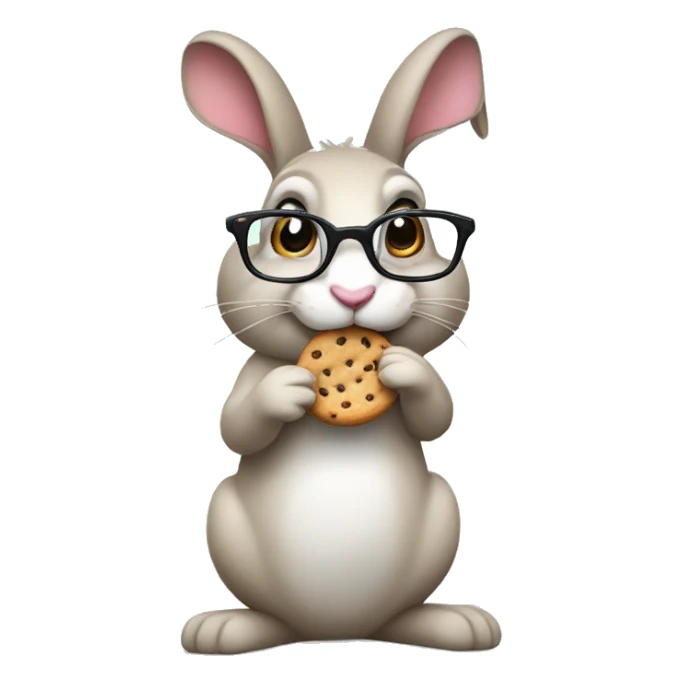 A rabbit with glasses and eating a cookie sticker
