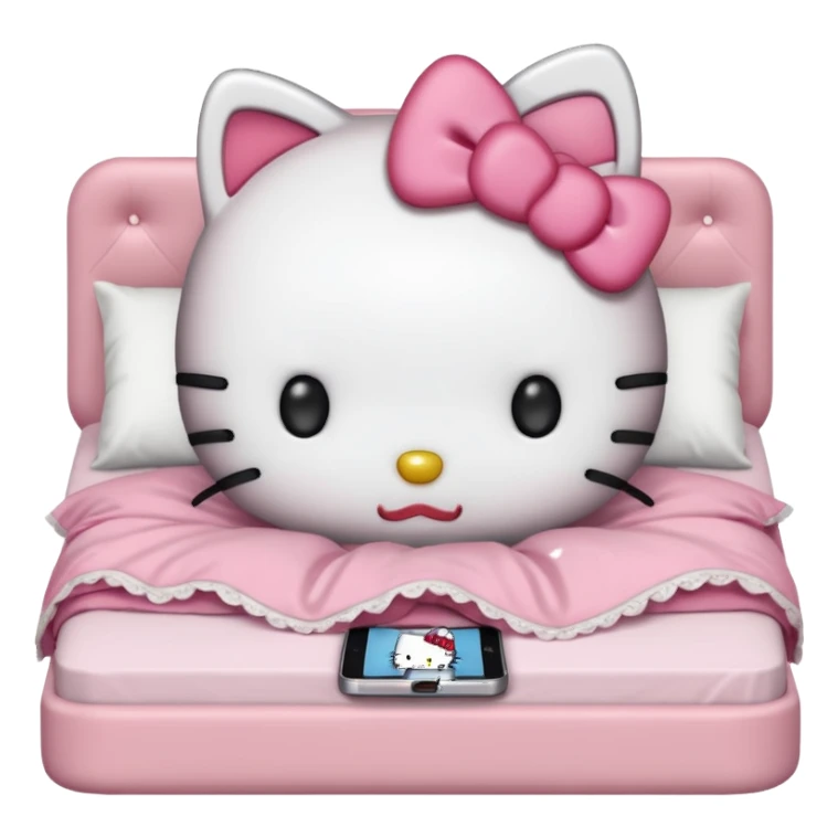 hello kitty tucked into bed on her phone sticker