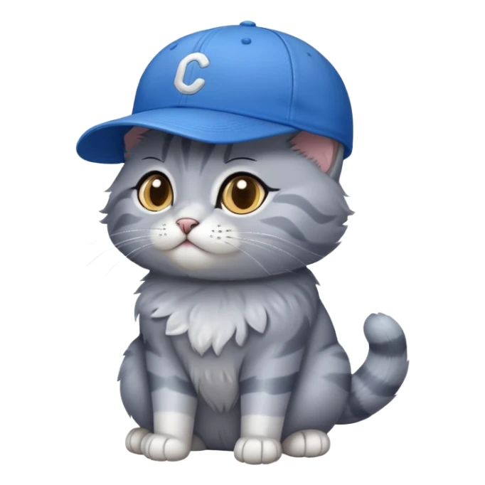 gray cat wearing blue baysball sticker