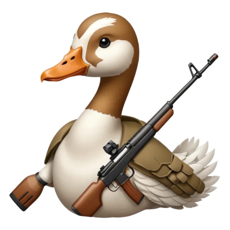 Goose with an automatic rifle sticker