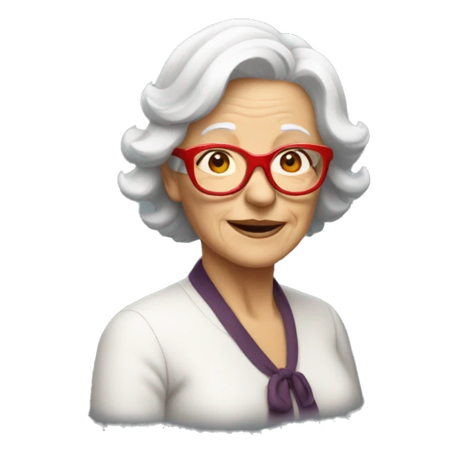 Old whitehaired woman with red glasses sticker