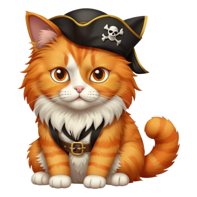 cat full body sitting next to a pirate with one eye patch sticker