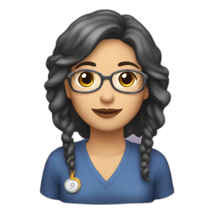  profesora morena de pelo largo saludando sticker