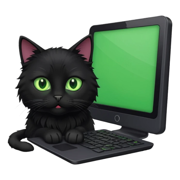 black cat working on a computer. sticker