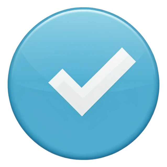 "A small solid cyan-blue circle with a centered bright white check mark, clean and minimal, symbolizing trust and distinction." sticker