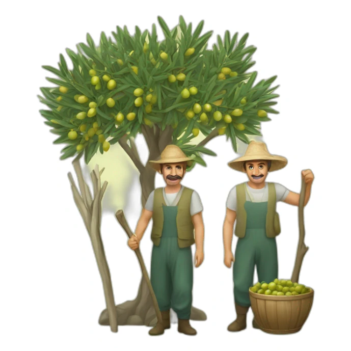 olive tree and andalusian farmers with a stick sticker