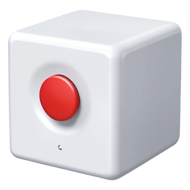 Red button on a white cube, orthogonal sticker