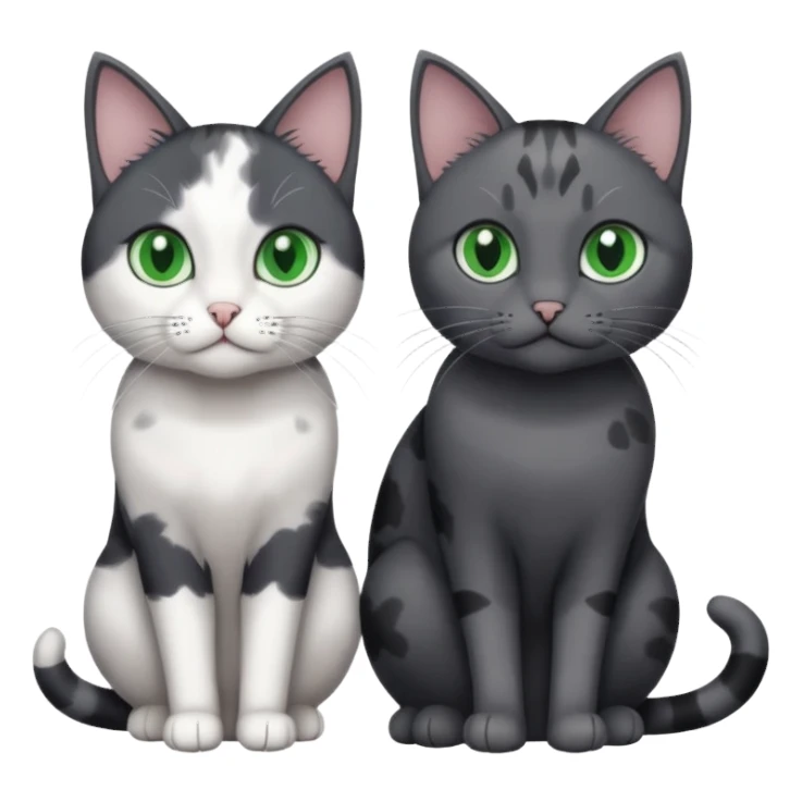 3 different coloured small cats including a dark grey and white, and a patchy calico and a completely solid dark grey with green eyes and only white paws sticker