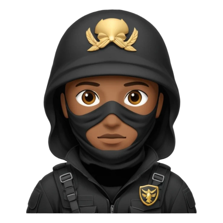 special forces soldier, black uniform, face covered sticker